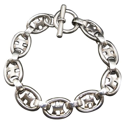 bracelet hermes vintage argent|bracelet argent grosse maille hermes.